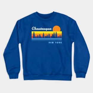 Chautauqua Lake New York NY Retro Sunset Fishing Crewneck Sweatshirt